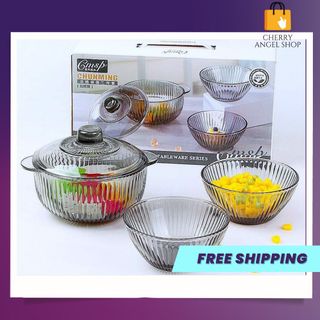 Bộ nồi thủy tinh, bộ chén bát thủy tinh Chunming decor bàn ăn / Có sỉ