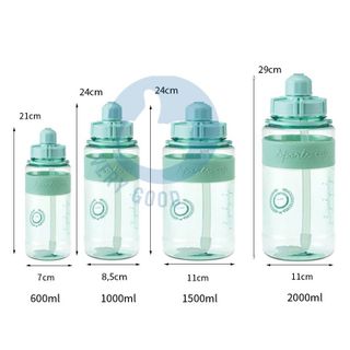 Bình đựng nước thể thao tập gym đi học từ 0,6 - 2 lít chai nhựa 1l 2l chia vạch tặng dây đeo vòi ống hút cute - SP005
