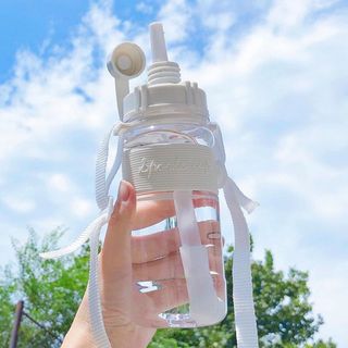 Bình đựng nước thể thao tập gym đi học từ 0,6 - 2 lít chai nhựa 1l 2l chia vạch tặng dây đeo vòi ống hút cute - SP005