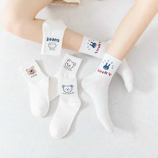 Set 5 đôi tất vớ trắng cao cổ style hàn quốc hoạ tiết cute nhiều mẫu sll sỉ Thanh Thảo
