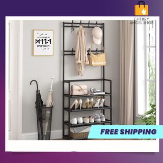 Kệ để giày dép chữ L 2 màu 4 tầng thông minh, thiết kế treo đồ đa năng, chất liệu thép chịu lực tốt