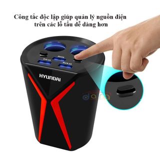 Bộ chia tẩu sạc xe hơi cao cấp Hyundai có led 2 cổng USB hiện thị điện áp phụ kiện ô tô Mộc Lan