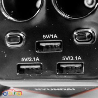 Bộ chia tẩu sạc xe hơi cao cấp Hyundai có led 2 cổng USB hiện thị điện áp phụ kiện ô tô Mộc Lan