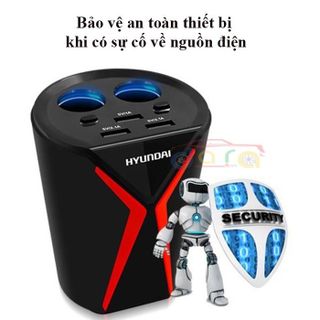 Bộ chia tẩu sạc xe hơi cao cấp Hyundai có led 2 cổng USB hiện thị điện áp phụ kiện ô tô Mộc Lan