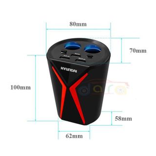 Bộ chia tẩu sạc xe hơi cao cấp Hyundai có led 2 cổng USB hiện thị điện áp phụ kiện ô tô Mộc Lan
