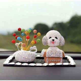 Trang trí taplo ô tô - Chú chó đính đá thông minh lắc đầu ngồi hộp giấy Clever Dog - dễ thương đặt bàn học bàn làm việc