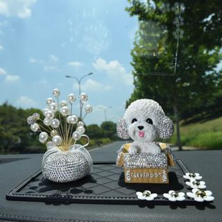 Trang trí taplo ô tô - Chú chó đính đá thông minh lắc đầu ngồi hộp giấy Clever Dog - dễ thương đặt bàn học bàn làm việc