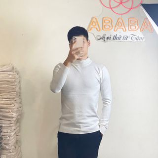 Áo len nam cổ lỡ 5p 5cm màu Trắng len Quảng Châu mềm mịn đẹp 5p-1920-trang