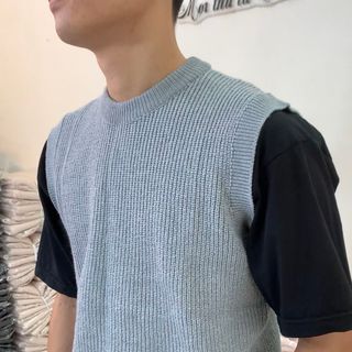Áo dile len nam cổ tròn màu Ghi dáng thụng len mịn đẹp gile-tron-ghi