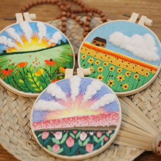 Quà Tặng Tranh Bông Thêu 3D Thiên nhiên Cầu vồng sinh Động, Độ Đáo. Kèm giá đỡ phụ kiện thêu )m( Hàng, Giá Tận Xưởng )