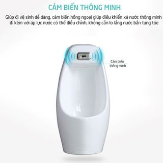 Bồn tiểu nam cảm ứng hồng ngoại tự động xả nước thông minh, màu trắng, treo tường kiểu dáng 1 khối hiện đại