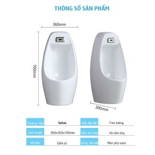 Bồn tiểu nam cảm ứng hồng ngoại tự động xả nước thông minh, màu trắng, treo tường kiểu dáng 1 khối hiện đại