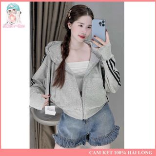 Áo Khoác Nữ Thun Gân Viền Tay Sọc Xỏ Ngón 6 Túi Freesize Dưới 70Kg BUBBLE GUM