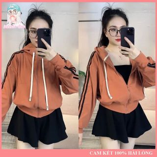Áo Khoác Nữ Thun Gân Viền Tay Sọc Xỏ Ngón 6 Túi Freesize Dưới 70Kg BUBBLE GUM