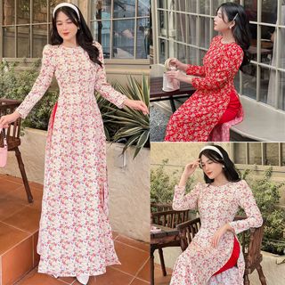 [HCM] Áo dài hoa nhí tay phồng AD028 - Khánh Linh Style - Lady Fashion giá sỉ