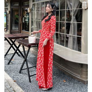 [HCM] Áo dài hoa nhí tay phồng AD028 - Khánh Linh Style - Lady Fashion