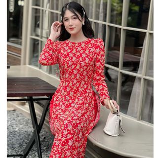 [HCM] Áo dài hoa nhí tay phồng AD028 - Khánh Linh Style - Lady Fashion