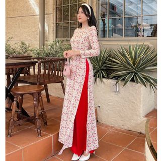 [HCM] Áo dài hoa nhí tay phồng AD028 - Khánh Linh Style - Lady Fashion