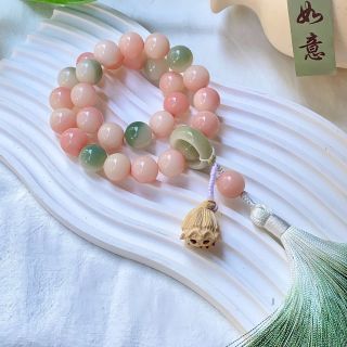 Vòng Hạt Phong Thuỷ Đá Hồng Mix Nhẫn , Sen Cầu May Mắn, Bình An 14mm 28hạt ( Order Hàng Giá Tận Xưởng )