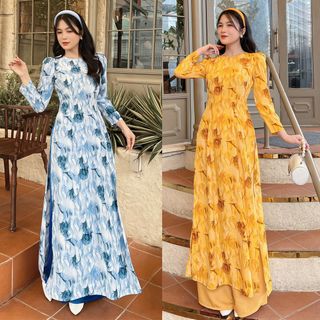 [HCM] Áo dài họa tiết lập thể Tay phồng AD027 - Khánh Linh Style - Lady fashion giá sỉ
