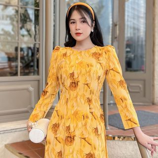[HCM] Áo dài họa tiết lập thể Tay phồng AD027 - Khánh Linh Style - Lady fashion