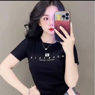 Áo thun nữ cổ trong tay ngắn hình in chữ đơn giản sẵn hàng sll