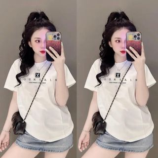 Áo thun nữ cổ trong tay ngắn hình in chữ đơn giản sẵn hàng sll