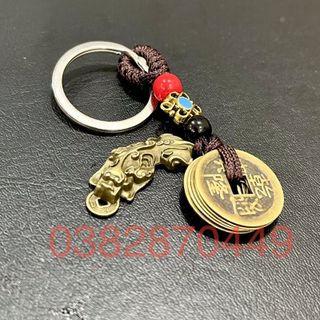 Móc Khoá Tỳ Hưu - 5 Xu Ngũ Đế Bằng Đồng Phong Thuỷ - Bình An - Tài Lộc - May Mắn