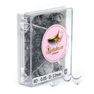 Mi Fan Sẵn 8D, Dày 0.05mm, Siêu Mềm Mịn, Độ Cong C/CC/D, Hộp 500 Fan - EYELASHES