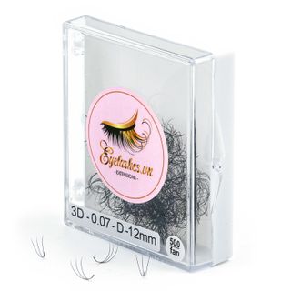 Mi Fan Sẵn 3D, Dày 0.07 / 0.10mm, Siêu Mềm Mịn, Độ Cong C/CC/D, Hộp 500 Fan - EYELASHES