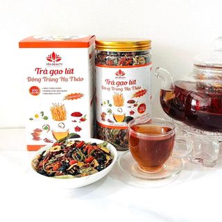 Trà gạo lứt đông trùng hạ thảo, hỗ trợ giảm cân an toàn tự nhiên, chống lão hoá, làm đẹp da, hộp 700gram - Yến Beauty