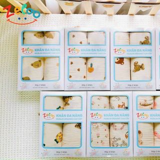 Zeloo- Hộp 2 Khăn Đa Năng 2 Lớp Muslin Cao Cấp