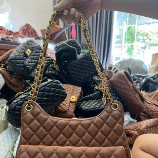 [ HÀNG HOT ] Túi đeo vai cỡ lớn dây xích đi làm công sở da PU ô trần trám, giỏ xách nữ nhiều ngăn