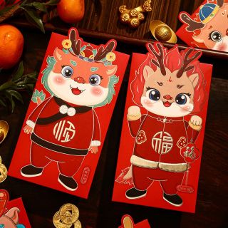 BAO LÌ XÌ Tết 2024, Set Bao Lì Xì Giáp Thìn Hình Rồng 3Chieu In Nổi ( Set 6Cai 6 mẫu )