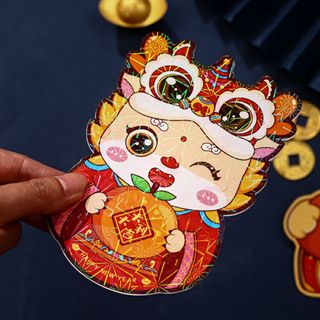 BAO LÌ XÌ Tết 2024, Set Bao Lì Xì 3 Chiều Hình Giáp Thìn  viền Gold Nền Ánh Xà Cừ Bóng ( Set 6Cai 6 mẫu )