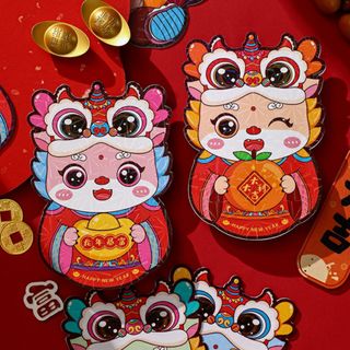 BAO LÌ XÌ Tết 2024, Set Bao Lì Xì 3 Chiều Hình Giáp Thìn  viền Gold Nền Ánh Xà Cừ Bóng ( Set 6Cai 6 mẫu )