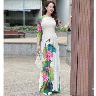 [HCM] Áo dài gấm in hoa sen xinh xỉu AD032 - Khánh Linh Style - Lady Fashion