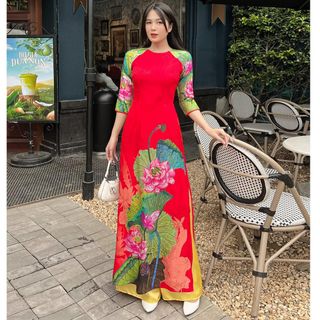 [HCM] Áo dài gấm in hoa sen xinh xỉu AD032 - Khánh Linh Style - Lady Fashion