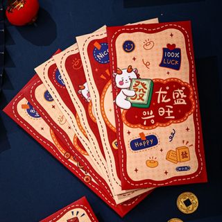 BAO LÌ XÌ 2024, Set Bao Lì Xì TẾT 2024 Đỏ Vàng In Nổi ( Set 6Cai 6 mẫu )