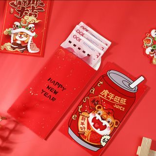 BAO LÌ XÌ 2024, Set Bao Lì Xì Đỏ 3 Chiều viền Vàng phối mẫu cực yêu ( Set 6Cai 6 mẫu )