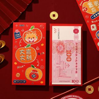 BAO LÌ XÌ Tết 2024, Set Bao Lì Xì Giáp Thìn Trái Cây chữ viền Gold In Nổi ( Set 6Cai 6 mẫu )