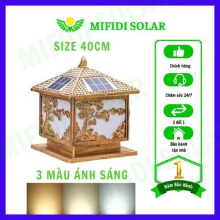 Đèn Trụ cổng năng lượng mặt trời 40cm vuông hình cây tùng, họa tiết vuông, khung nhôm cao cấp. 4 chế độ màu tiện lợi giá sỉ