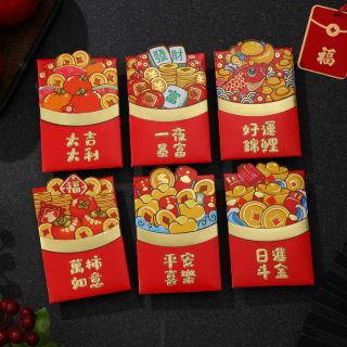 BAO LÌ XÌ Tết 2024, Set Bao Lì Xì Giáp Thìn 3 chiều Cỡ Trung  ( Set 6Cai 6 mẫu )