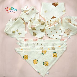Zeloo- Sét 5 Yếm 4 Lớp Muslin Ogranic Cao Cấp