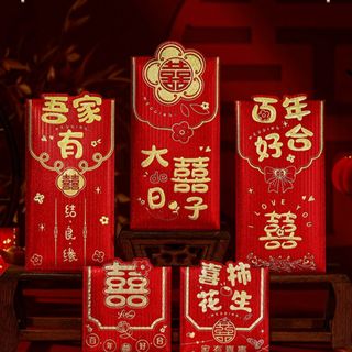 BAO LÌ XÌ TẾT 2024, Bao Lì Xì Lụa Đỏ Nhũ Sọc 2 chiều Sang Trọng ( set 6 cái 6 mẫu)