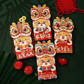 BAO LÌ XÌ TẾT 2024, Bao Lì Xì 3 chiều Giáp Thìn Đội Lân Siêu Tươi ( set 4 cái 4 mẫu)