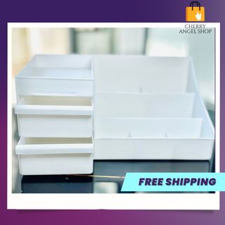 Kệ đựng đồ mỹ phẩm đa năng, tiện lợi, nhỏ gọn bằng nhựa 2 ngăn kéo nhiều ô/ có sỉ