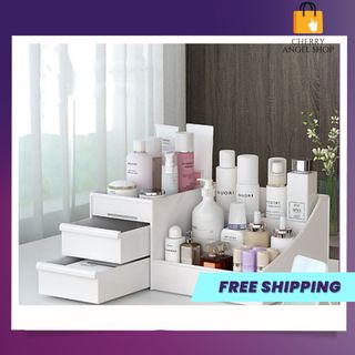 Kệ đựng đồ mỹ phẩm đa năng, tiện lợi, nhỏ gọn bằng nhựa 2 ngăn kéo nhiều ô/ có sỉ