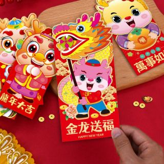 BAO LÌ XÌ TẾT 2024, Bao Lì Xì Cao 3 Chiều nền xà Cừ siêu yêu ( 1goi 6 cái 6 mẫu )