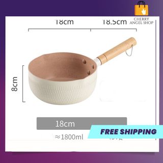 Chảo chống dính Ceramic đáy lòng sâu có tay cầm cán gỗ chống bỏng màu pastel lúa mạch/ CÓ SỈ